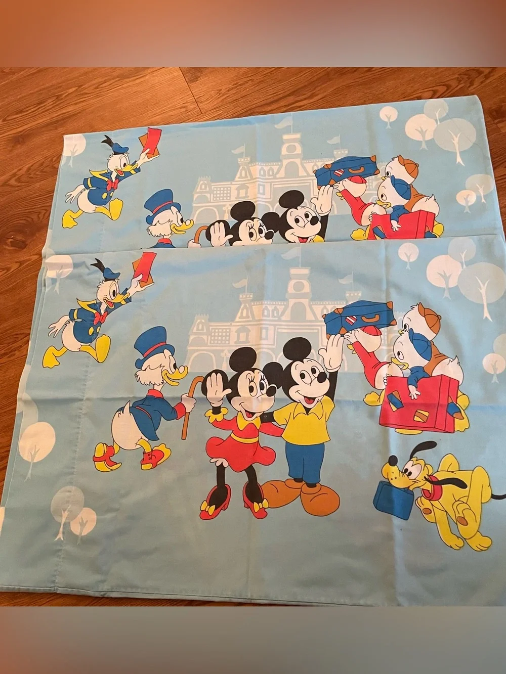 Vintage 1970’s Disney Pillow Cases Pair Standard Mickey Minnie Donald Pluto USA